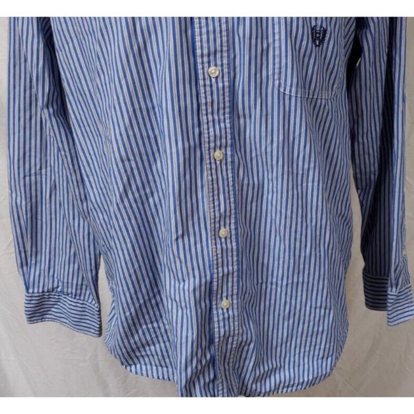 Chaps Easy Care XL Blue Striped Long Sleeve Button Down Embroidered Logo Shirt - Picture 5 of 11
